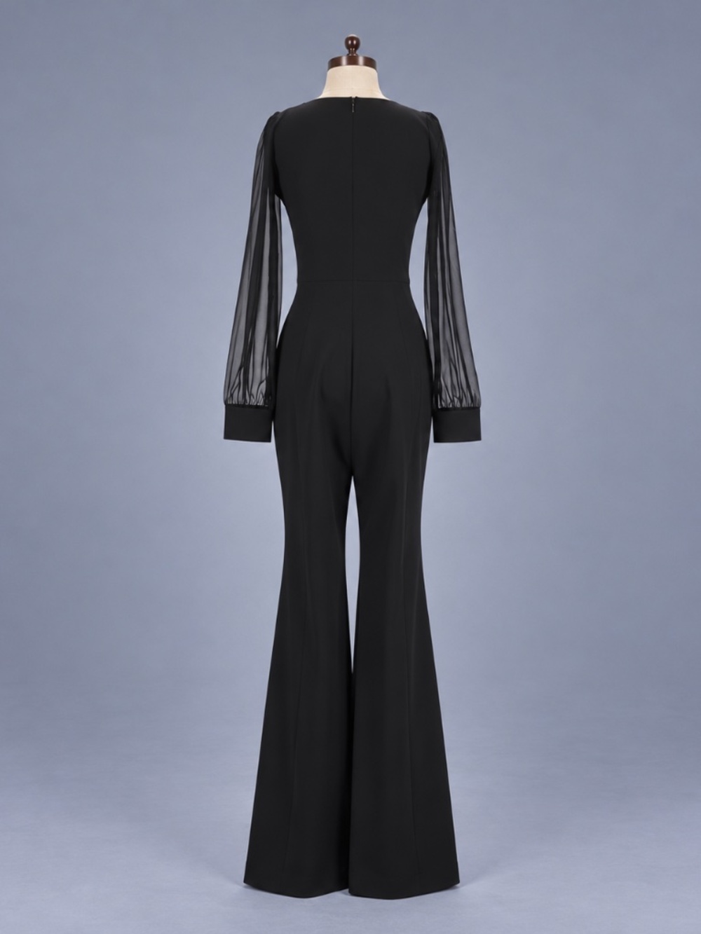 BCBGMAXAZRIA Black Sheer Sleeve Wide Leg Jumpsuit – Size 0 - Picture 2 of 2